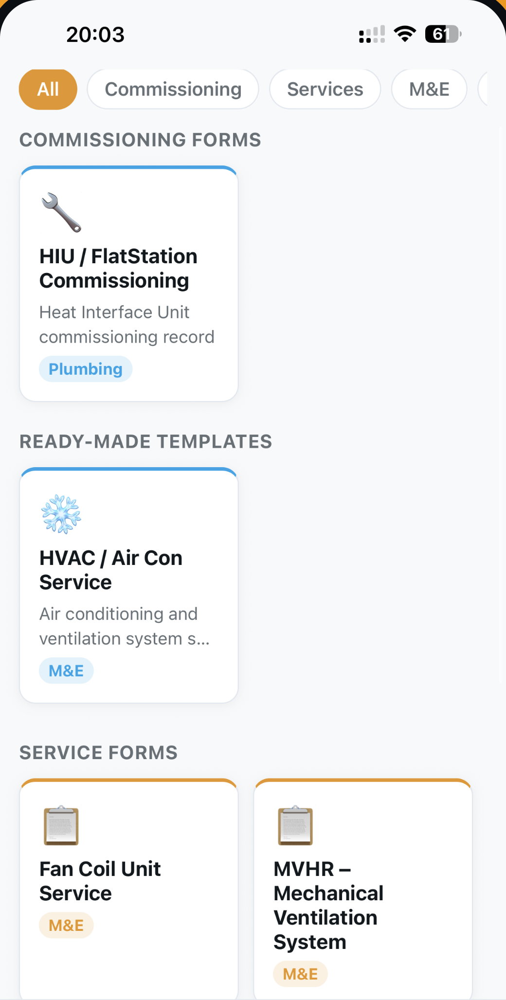 Maintivo templates library, commissioning forms, ready-made templates and service forms